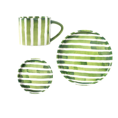 Artisanal Ceramic Mug & Saucer Set – Matcha Green & Golden Honey