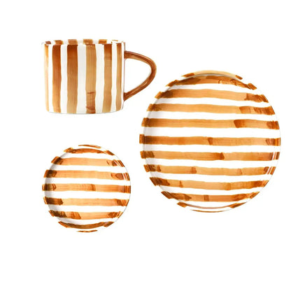 Artisanal Ceramic Mug & Saucer Set – Matcha Green & Golden Honey