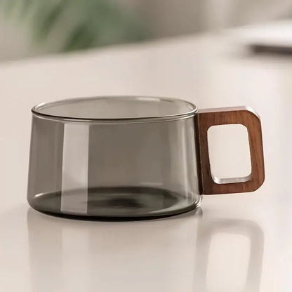 Walnut Harmony – Handcrafted Glass Cup & Saucer Set