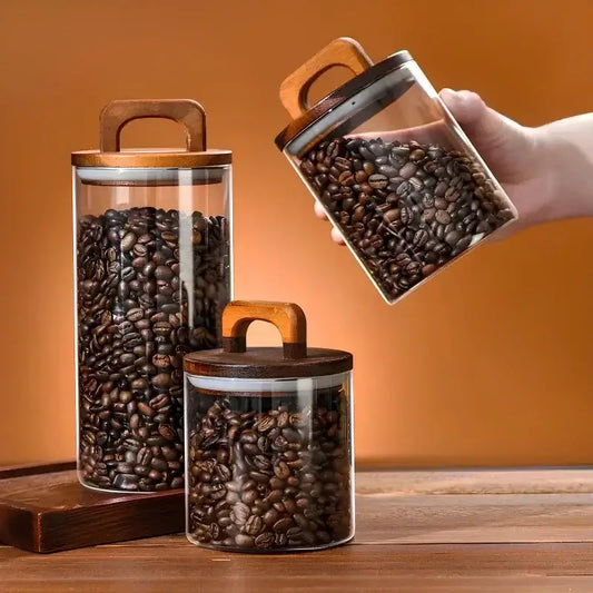 Wood Beans – Airtight Glass Coffee Storage Jar with Wooden Lid