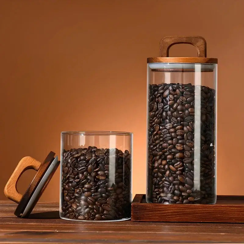 Wood Beans – Airtight Glass Coffee Storage Jar with Wooden Lid
