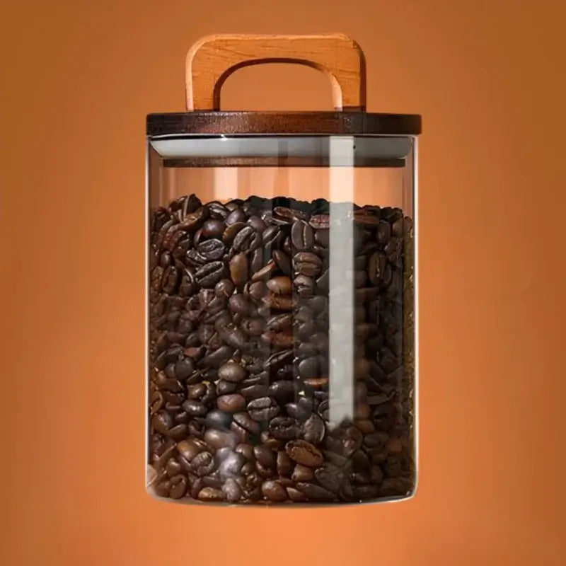 Wood Beans – Airtight Glass Coffee Storage Jar with Wooden Lid
