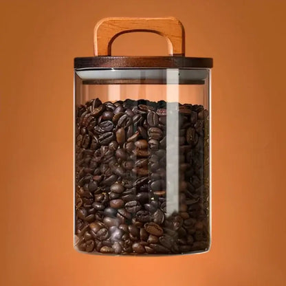 Wood Beans – Airtight Glass Coffee Storage Jar with Wooden Lid