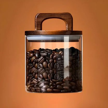 Wood Beans – Airtight Glass Coffee Storage Jar with Wooden Lid